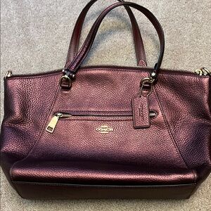 Coach Metallic Burgundy Leather Tote Bag